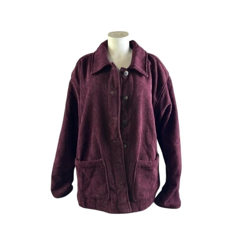 Boston Traders Womens XL Corduroy Sherpa Lined Shirt Jacket Burgundy Shacket NEW